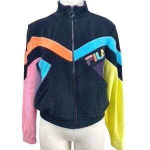 NEW FILA Unisex‎ (XS/M) Track Jacket Color Black Zip Pockets French Terry Trap